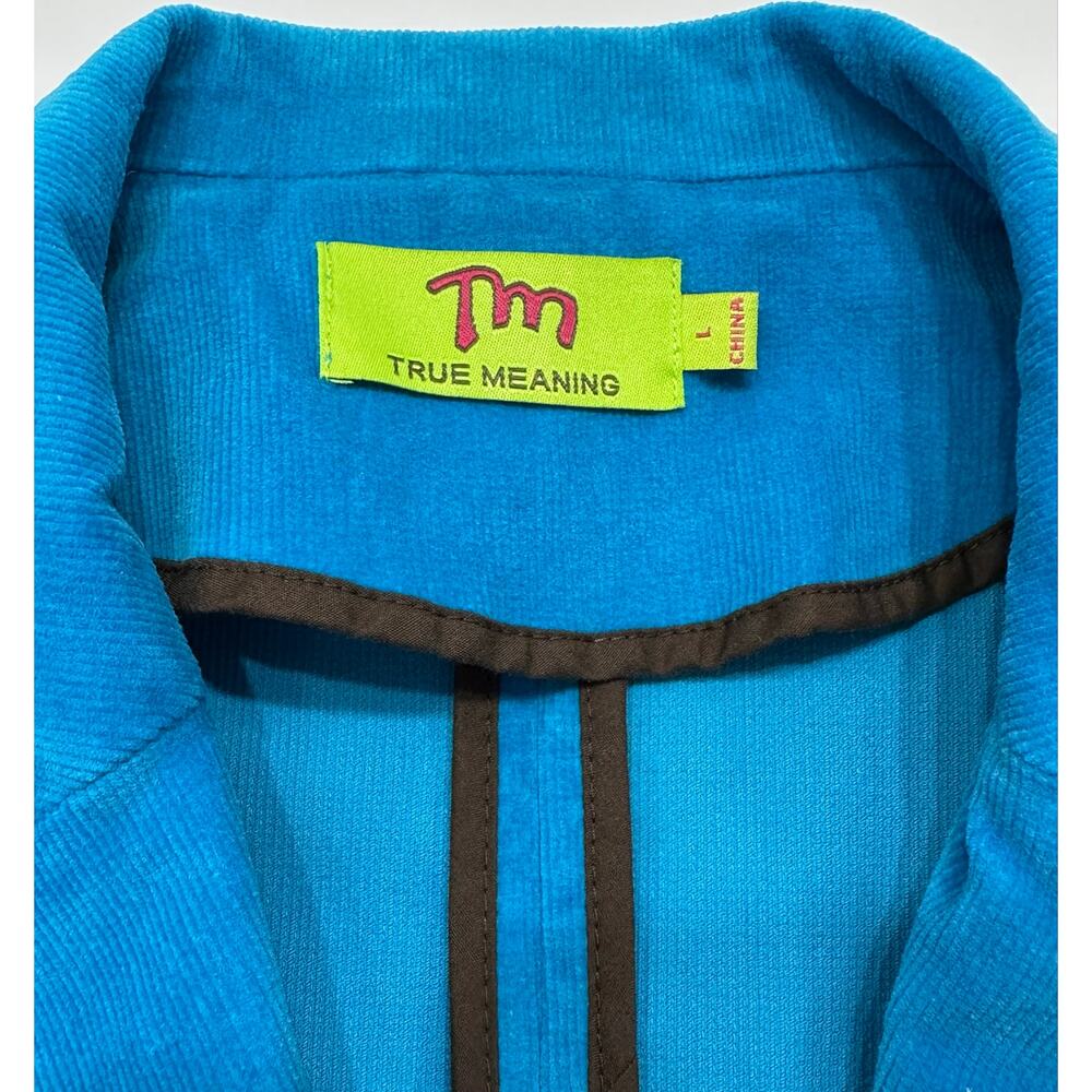 True Meaning Blue Corduroy Floral Embroidered Blazer Jacket Y2K Boho Large - Picture 8 of 12